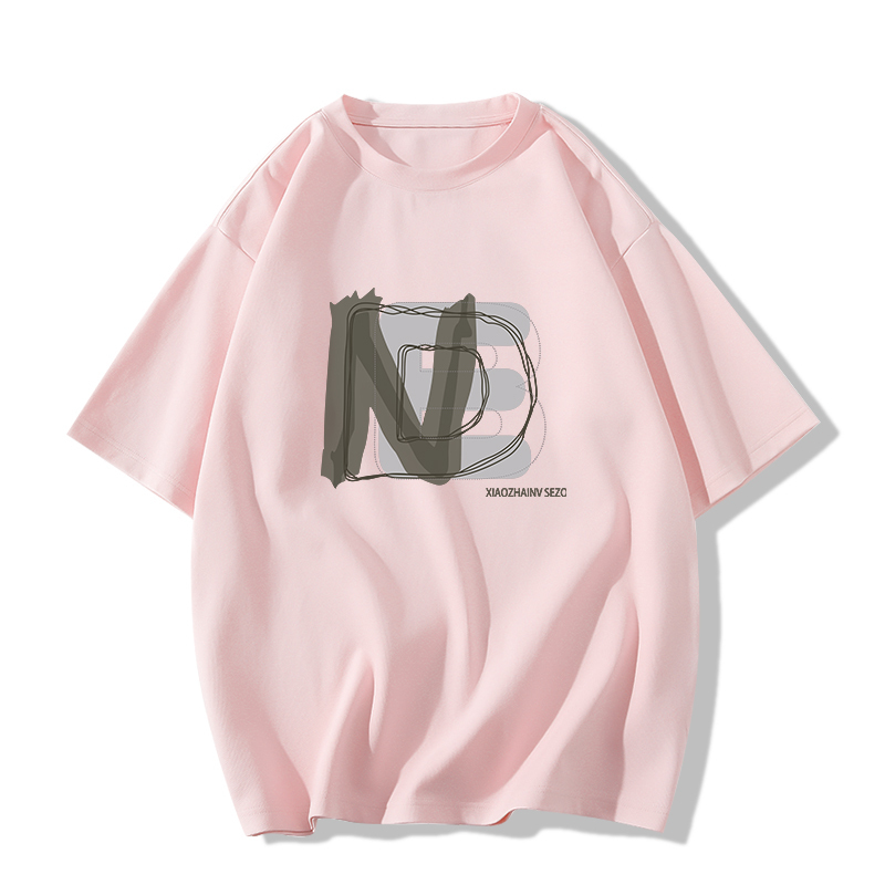 Casual short-sleeved T-shirt (XS-2XL size light pink [260g cotton high-quality version]) [Please contact customer service to confirm the shipping size after placing an order]