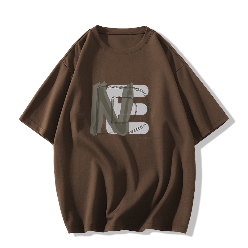 Casual short-sleeved T-shirt (XS-2XL American brown [260g cotton high-quality version]) [Please contact customer service to confirm the shipping size after placing an order]