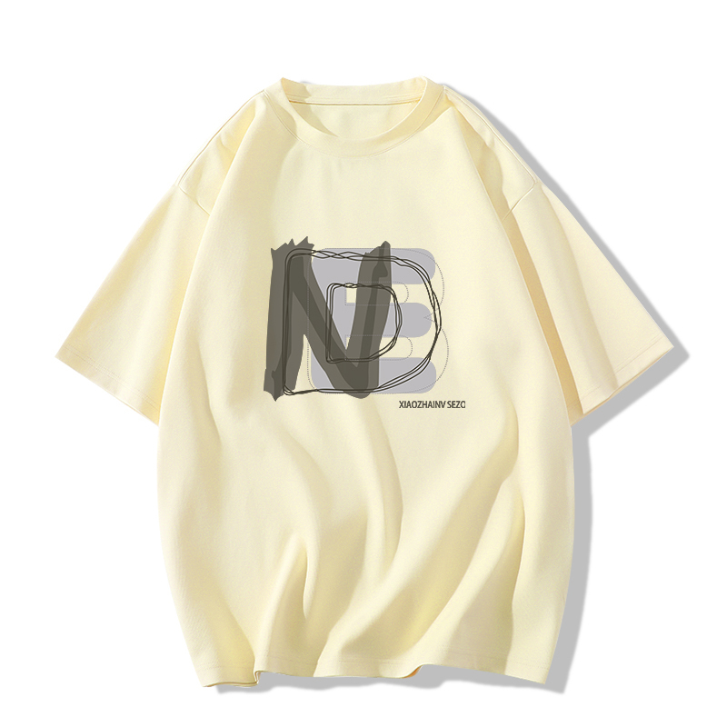 Casual short-sleeved T-shirt (XS-2XL light yellow [260g cotton high-quality version]) [Please contact customer service to confirm the shipping size after placing an order]