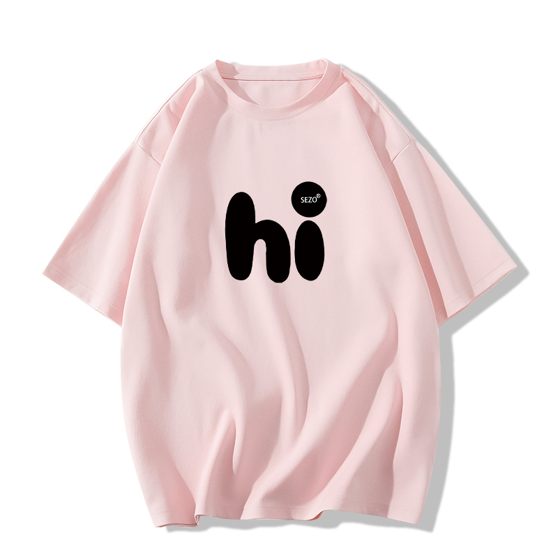 Casual short-sleeved T-shirt (XS-2XL size light pink [260g cotton high-quality version]) [Please contact customer service to confirm the shipping size after placing an order]