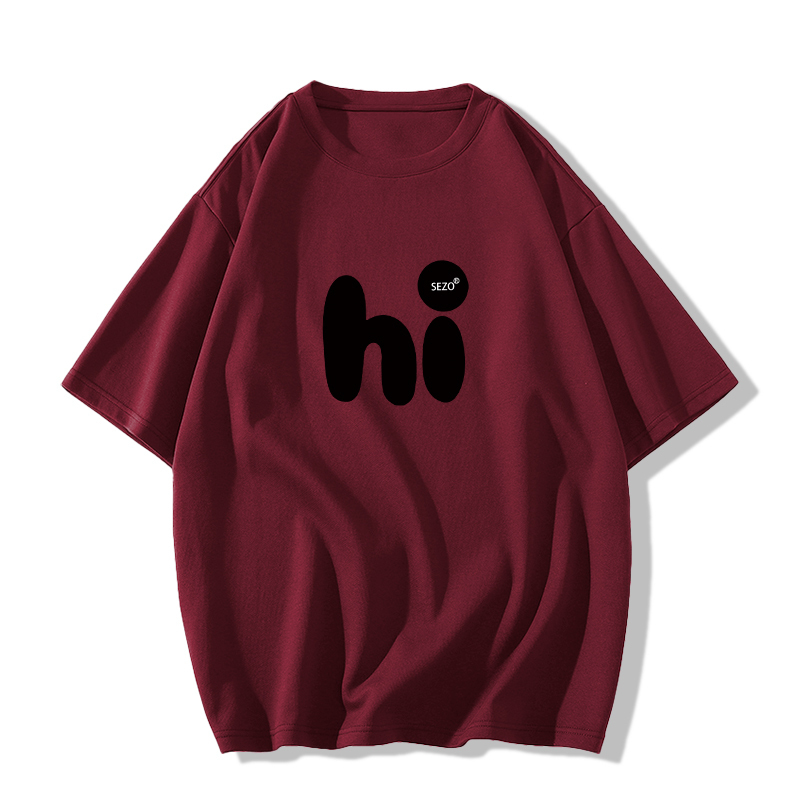 Casual short-sleeved T-shirt (XS-2XL size burgundy [260g cotton high-quality version]) [Please contact customer service to confirm the shipping size after placing an order]