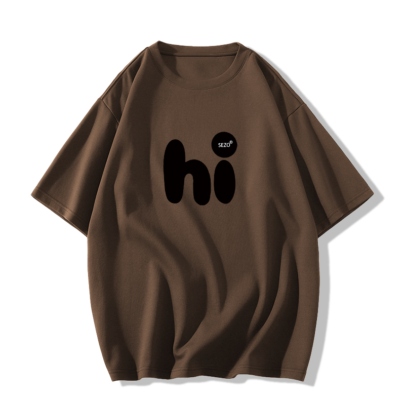 Casual short-sleeved T-shirt (XS-2XL American brown [260g cotton high-quality version]) [Please contact customer service to confirm the shipping size after placing an order]