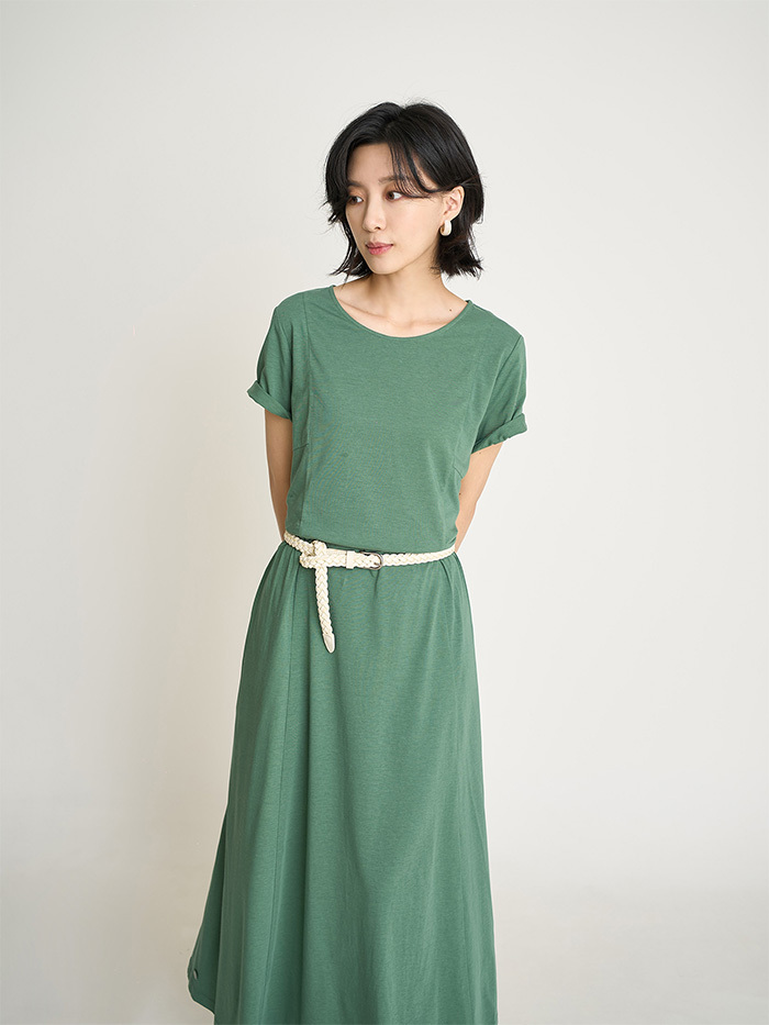 時間種子剪接長洋裝-木葉