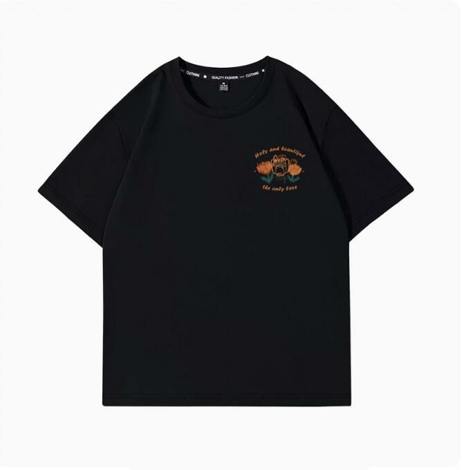 Summer Short Sleeve T-Shirt (Black Cream Imprint Orange S-2XL) (Contact customer service to confirm shipping size after placing an order)