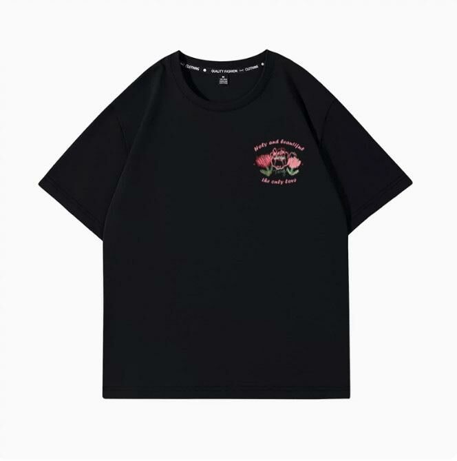 Summer Short Sleeve T-Shirt (Black Cream Imprint Powder S-2XL) (Contact Customer Service to confirm shipping size after placing an order)