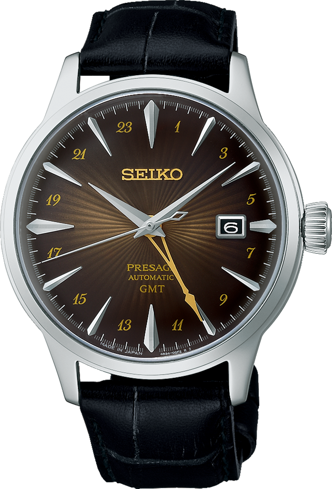 萬年鐘錶 - SEIKO Presage   Style60's系列 GMT雞尾酒系列復刻皮革機械錶  SSK039J  / 4R34-00J0Q  錶徑40.5MM