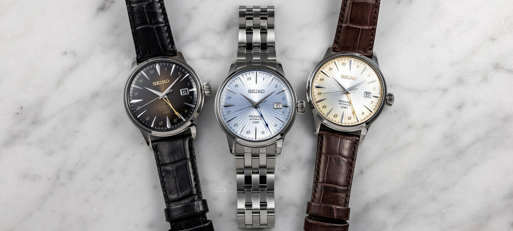 萬年鐘錶- SEIKO Presage GMT雞尾酒系列復刻皮革機械錶SSK041J