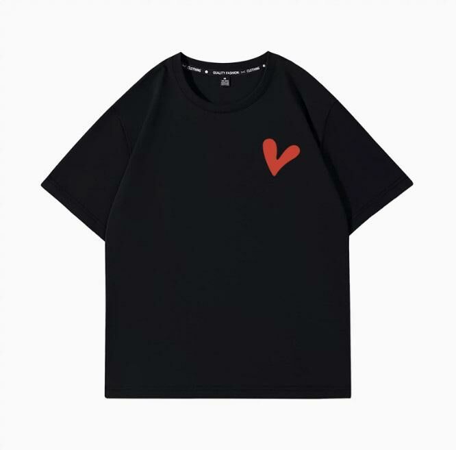 Summer Short Sleeve T-Shirt Top (Black Red Heart Label S-2XL) (Contact Customer Service to Confirm Shipping Size After Placing an Order)】