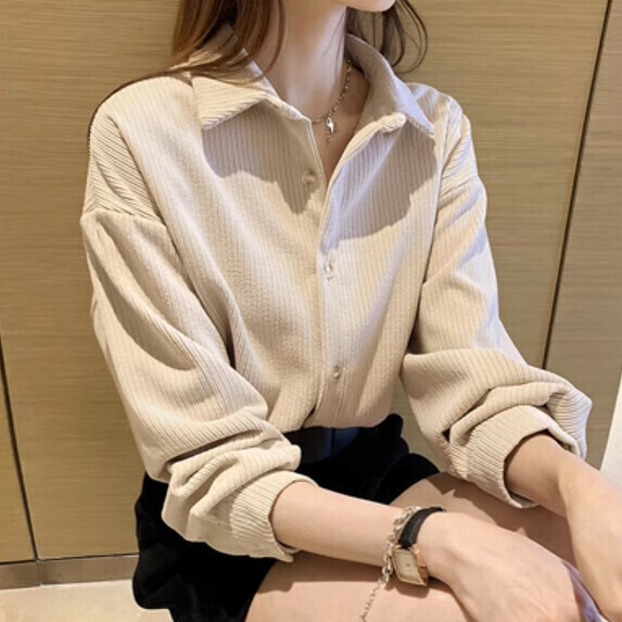 Brushed corduroy shirt women's autumn and winter clothes (apricot [size S_XL] (contact customer service to confirm the shipping size after placing an order)】