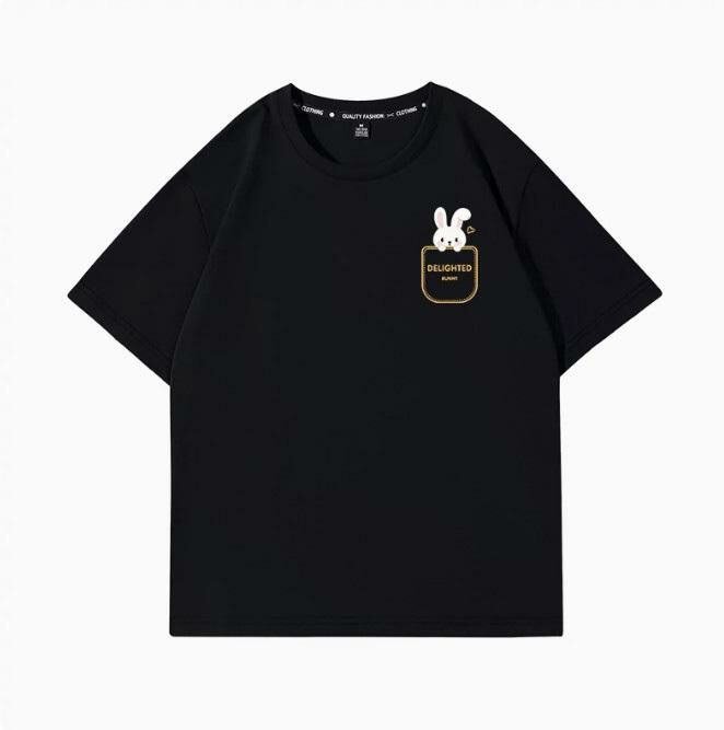 Summer Short Sleeve T-Shirt Top (Black Pocket Rabbit White S-2XL) (Contact customer service to confirm the shipping size after placing an order)】
