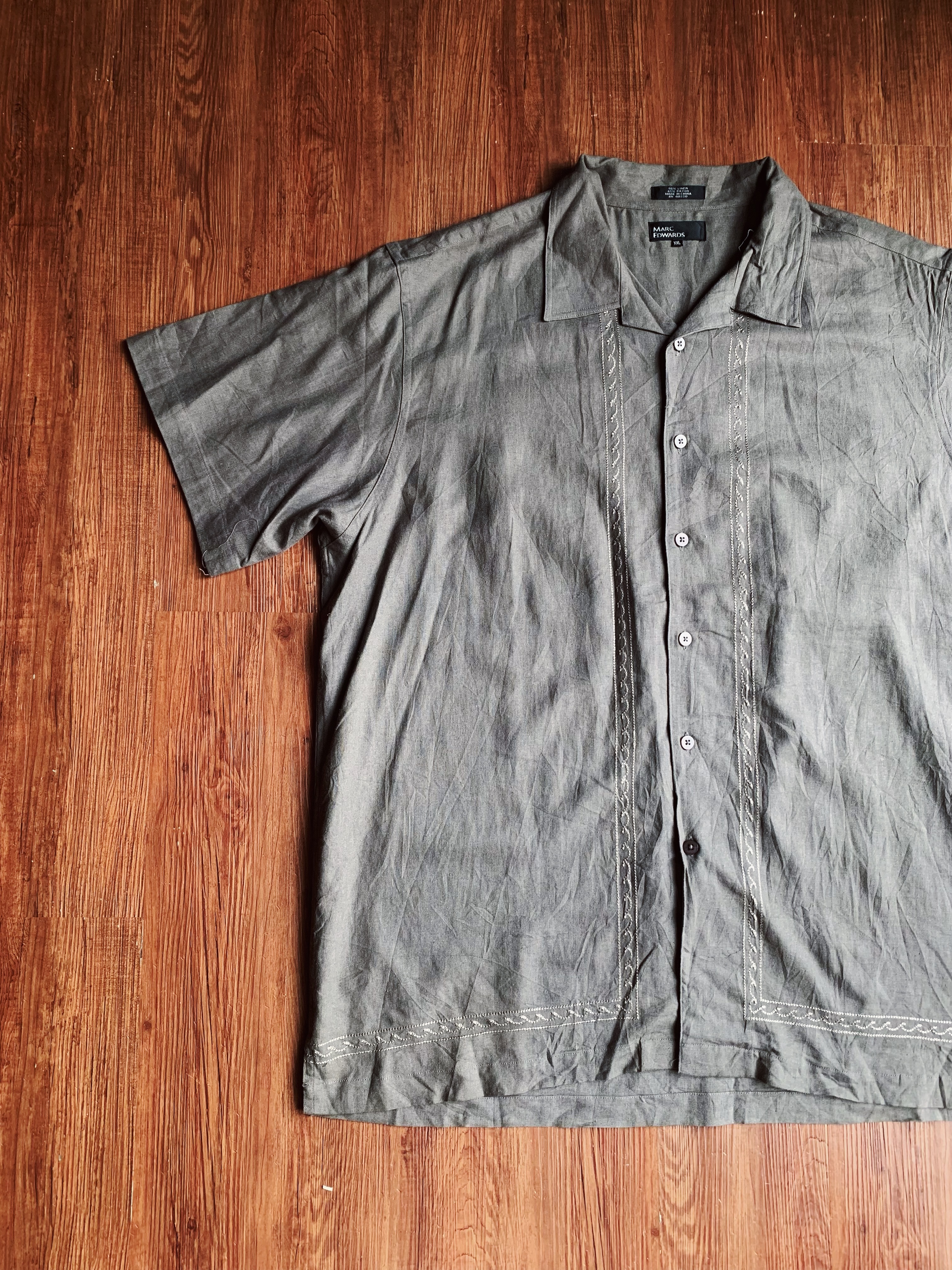 Vintage Shirt/古著古巴領嫘縈襯衫-素色刺繡