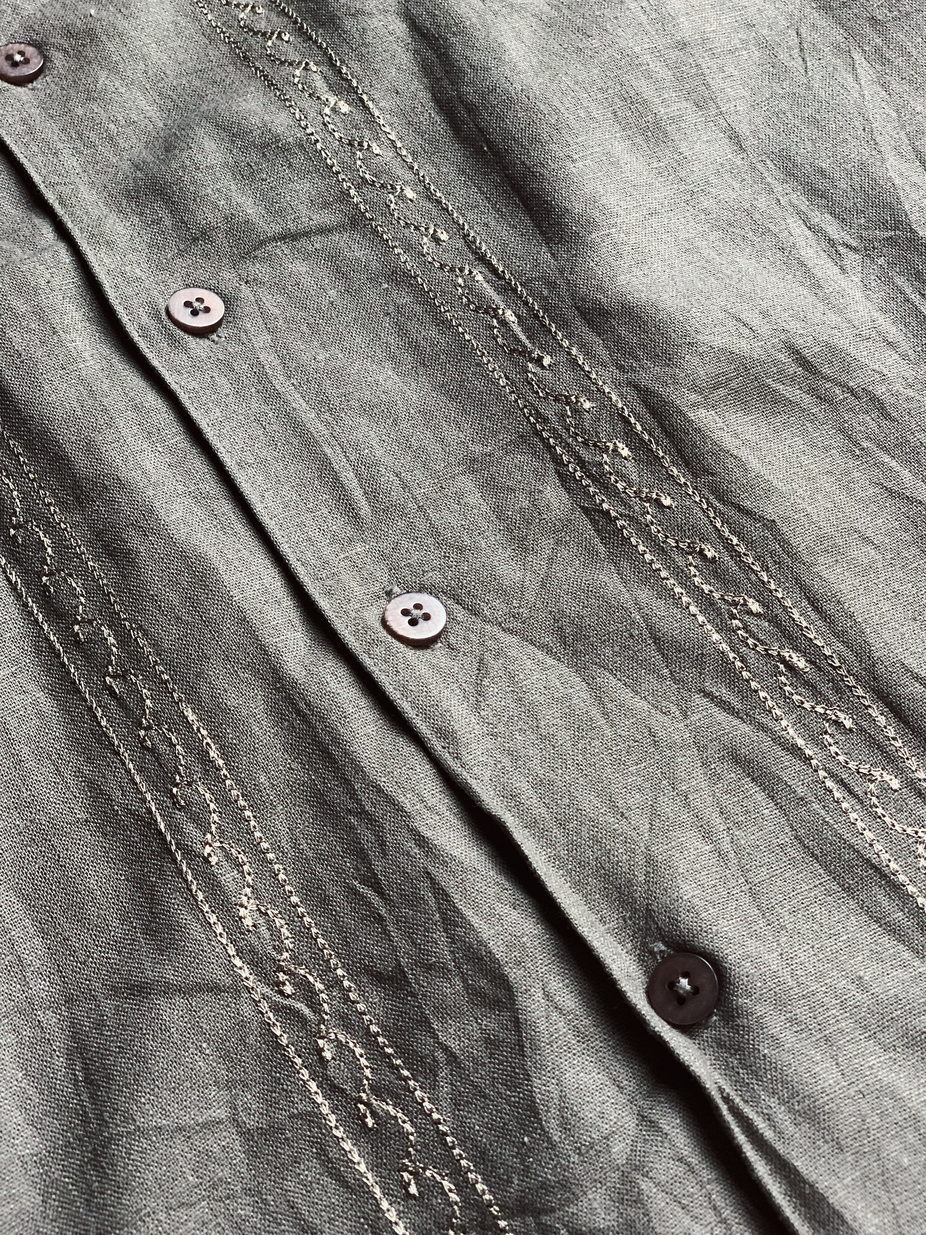 Vintage Shirt/古著古巴領嫘縈襯衫-素色刺繡