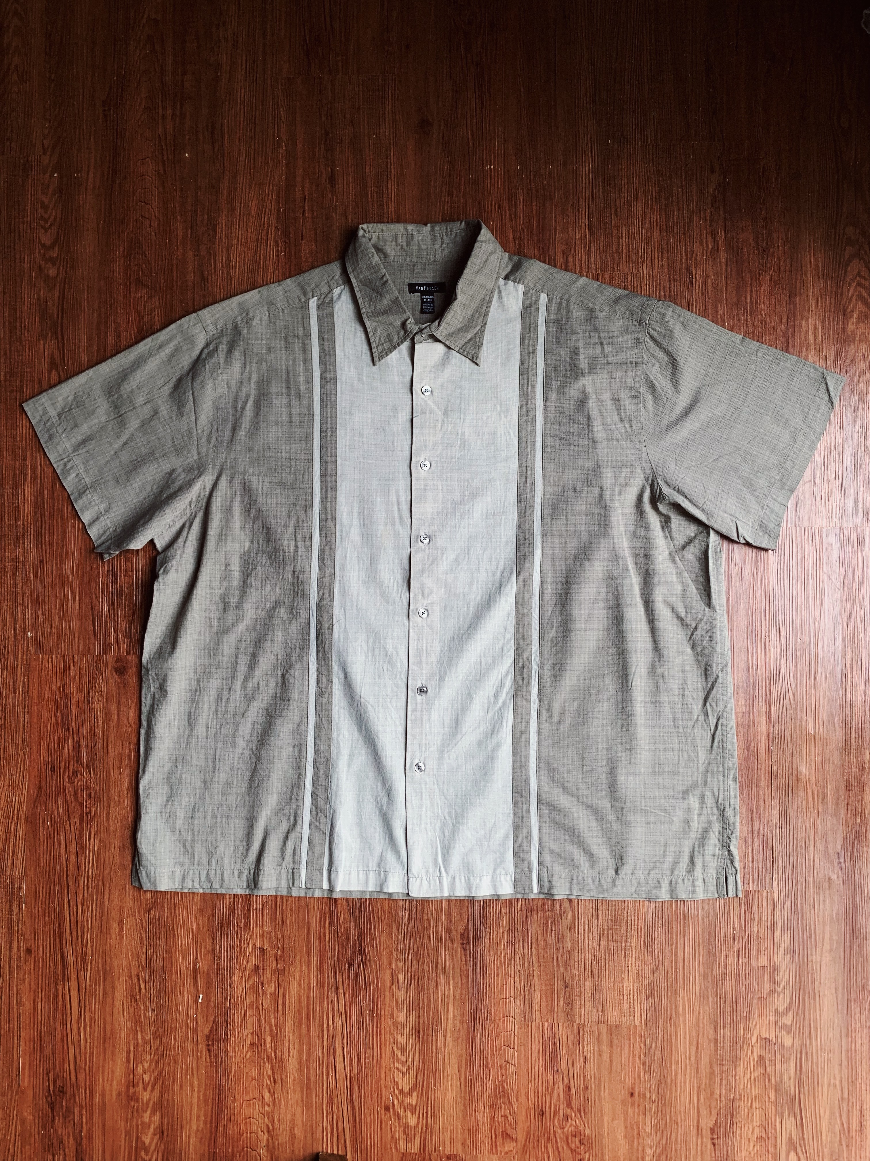 Vintage Shirt/古著古巴領嫘縈襯衫-卡其條紋