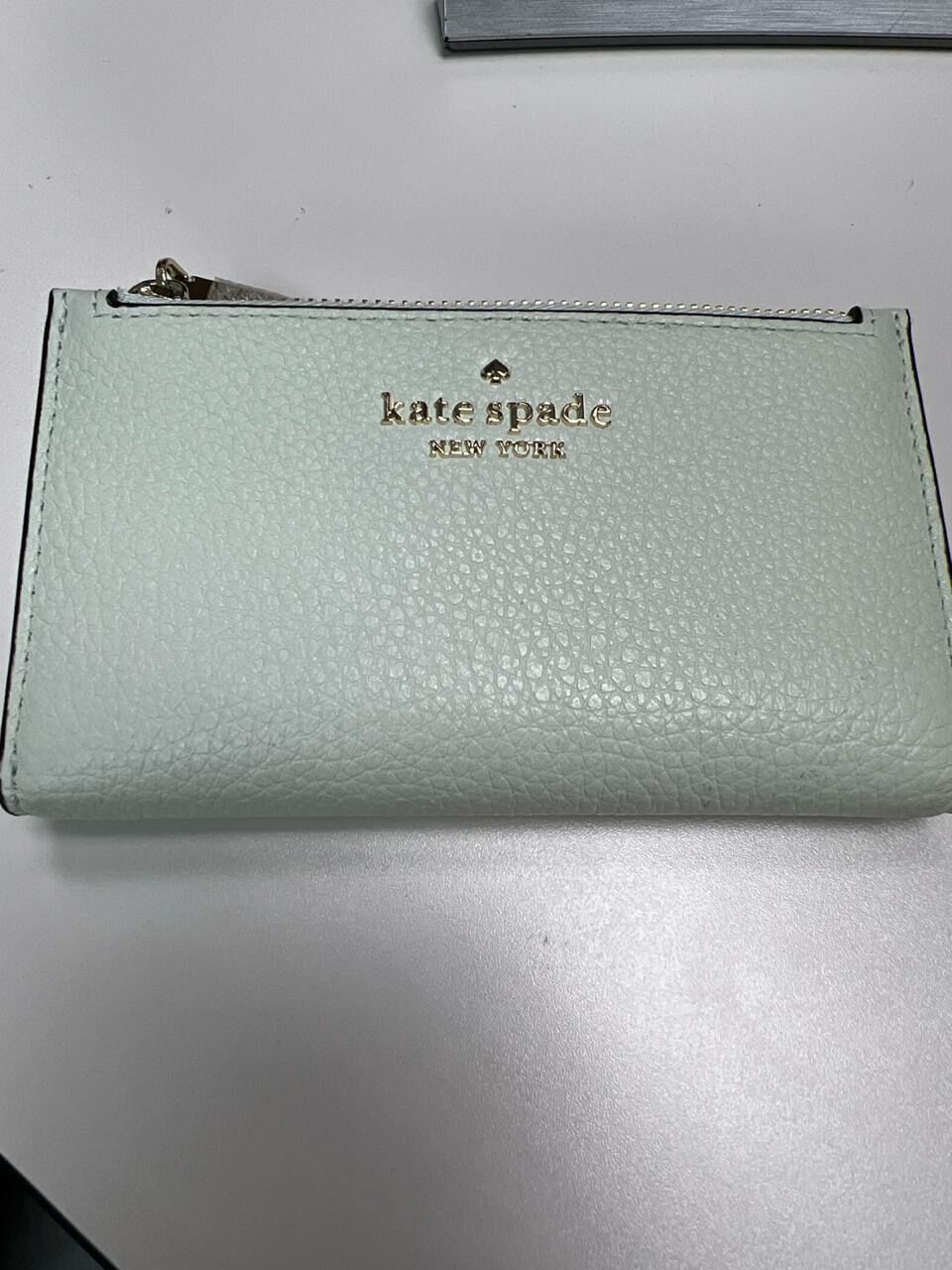 [S] KATE SPADE WLR00395 LEILA PEBBLED LEATHER SM SLIM BIFOLD WALLET,LIME SHERB, 196021465697 (SKS1138)