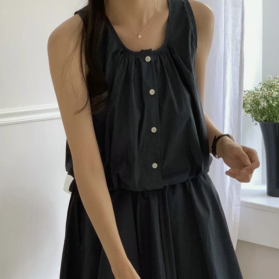 E03兩面穿排釦雙側抽繩背心(藍)