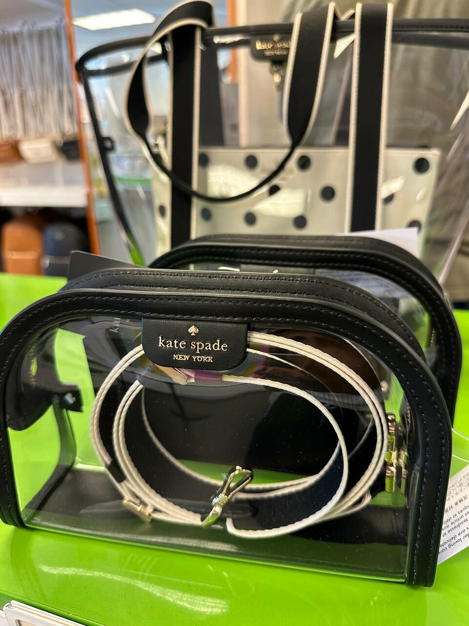 [S] KATE SPADE KG084 SEE THROUGH PVC SMALL DOME CROSSBODY,BLACK MULTI, 196021467844 (SKS1140)