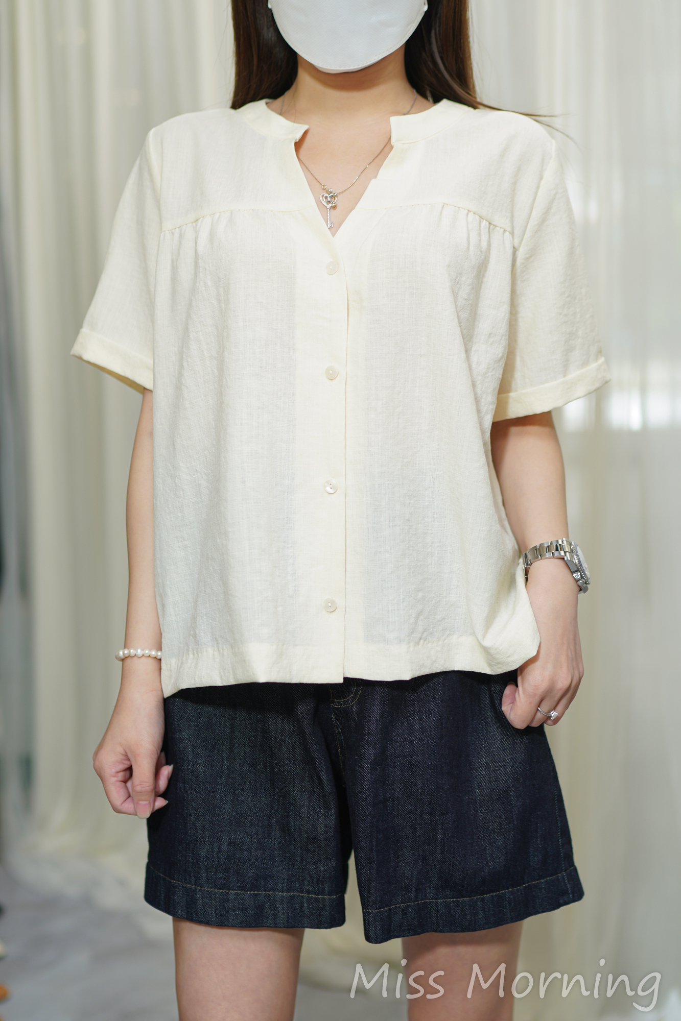 粉系免燙麻料上衣(14028)