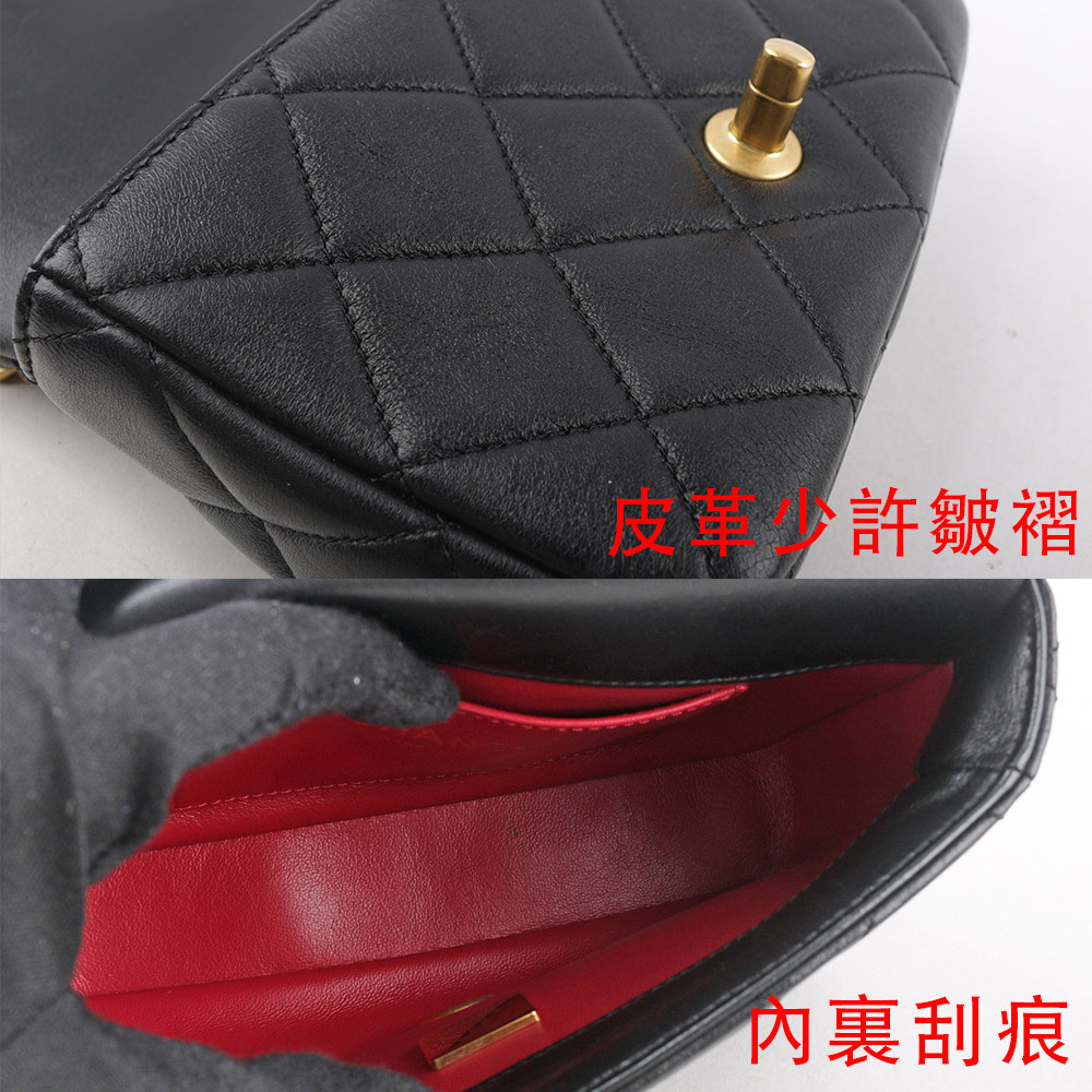 【CHANEL】琺瑯CC Logo 及吊飾小羊皮迷你翻蓋包(黑色) CH14000125