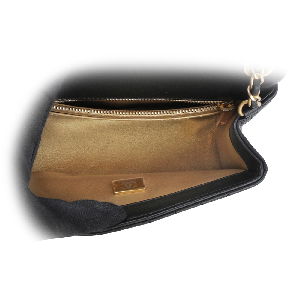 【CHANEL】菱格紋小羊皮口蓋金球方胖包(黑色) AS1786 B02916 94305