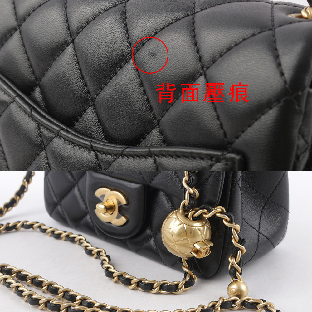 【CHANEL】菱格紋小羊皮口蓋金球方胖包(黑色) AS1786 B02916 94305
