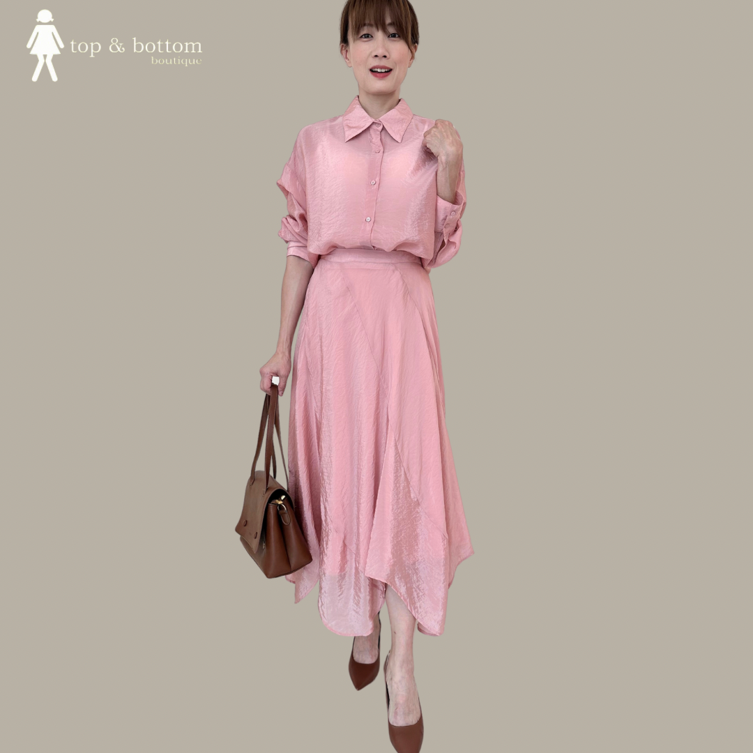 L/SLEEVE SILKY SHIRT & SKIRT 2 PCS SET SUIT