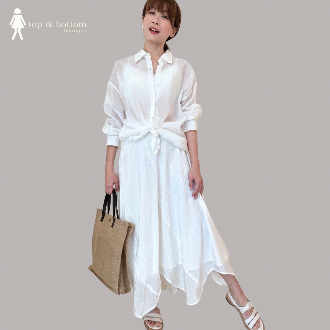 L/SLEEVE SILKY SHIRT & SKIRT 2 PCS SET SUIT