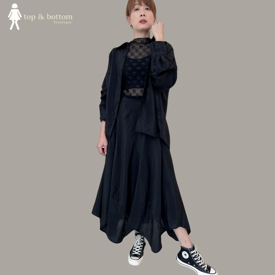 L/SLEEVE SILKY SHIRT & SKIRT 2 PCS SET SUIT