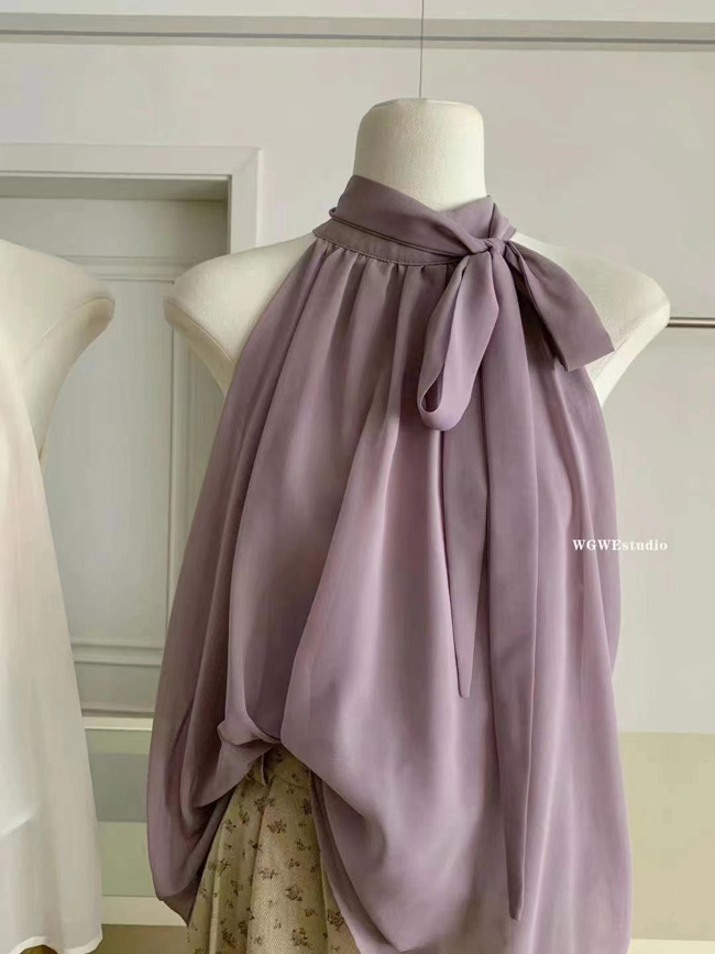 唯美繞勃無袖雪紡上衣-兩色