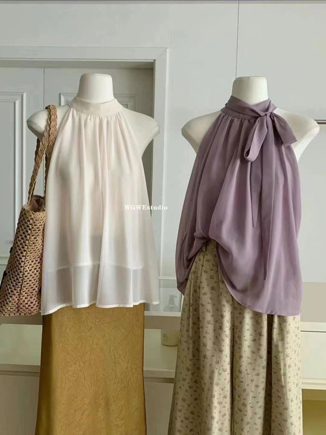 唯美繞勃無袖雪紡上衣-兩色