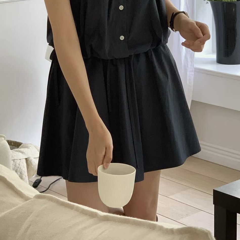 E05抽繩A字傘擺短褲裙(藍)