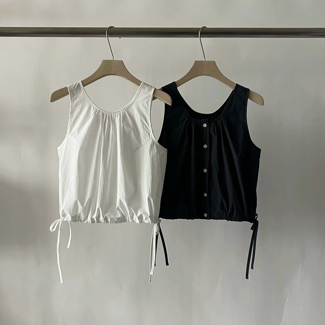 E03兩面穿排釦雙側抽繩背心(藍)