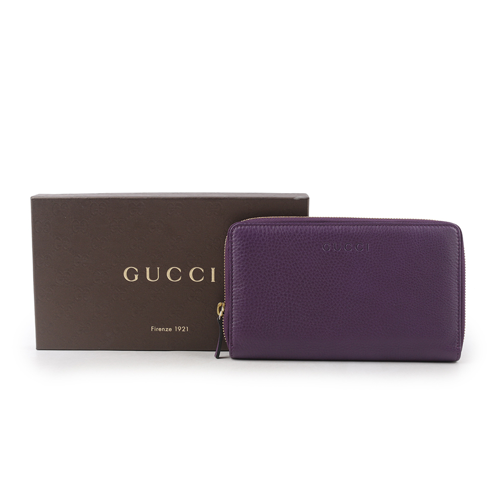 【GUCCI】素面LOGO小牛皮ㄇ型拉鏈功能大夾(鳶尾紫) GU21000088