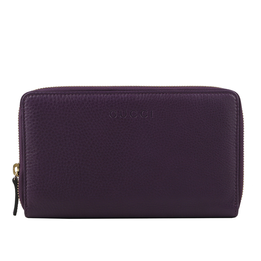 【GUCCI】素面LOGO小牛皮ㄇ型拉鏈功能大夾(鳶尾紫) GU21000088