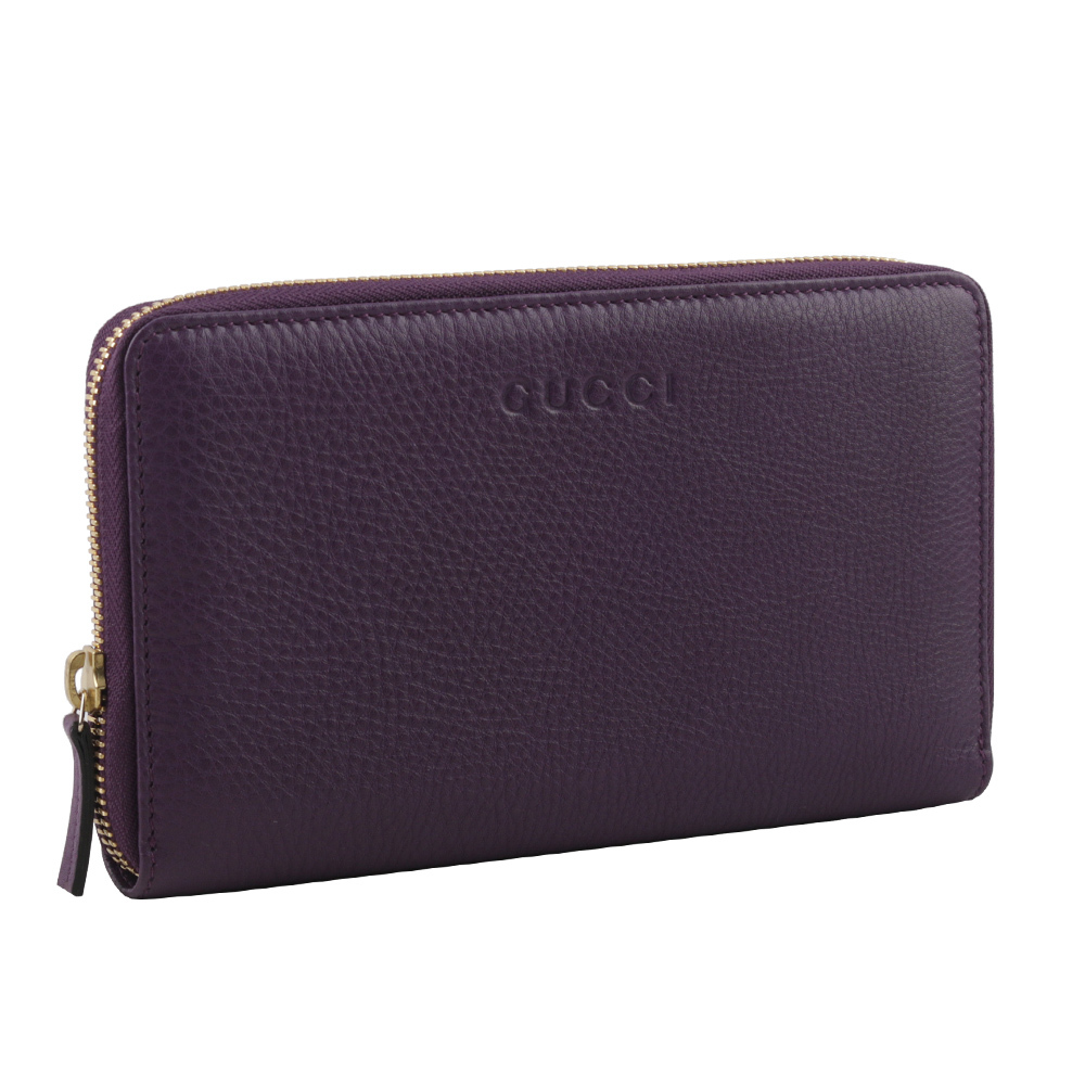【GUCCI】素面LOGO小牛皮ㄇ型拉鏈功能大夾(鳶尾紫) GU21000088
