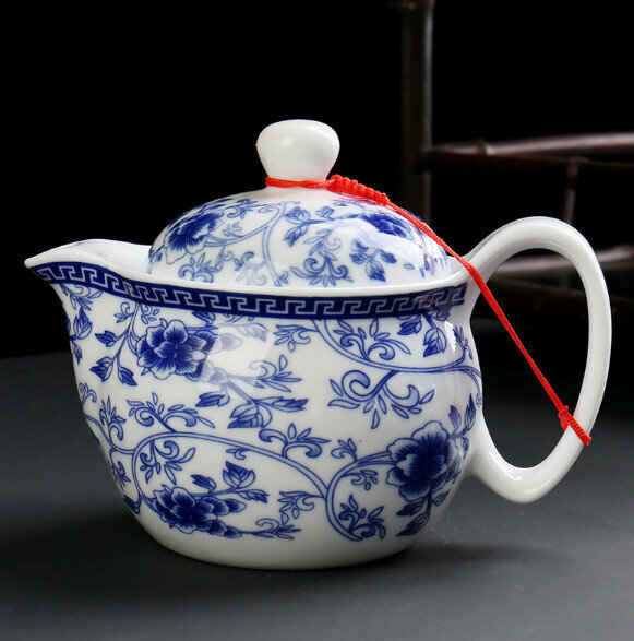 Hotly recommended household ceramic teapot with filter (04 blue and white porcelain moire single teapot)