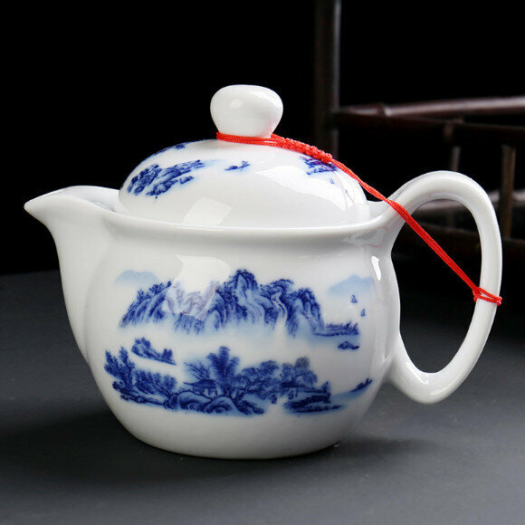 Hotly recommended household ceramic teapot with filter (03 blue and white porcelain blue landscape single teapot)
