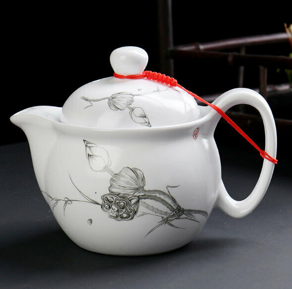 Hotly recommended household ceramic teapot with filter (08 model flat mouth lotus root single pot)