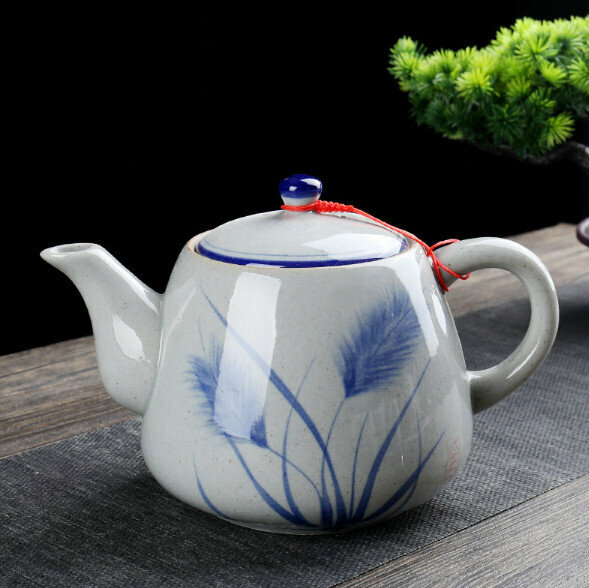 Hotly recommended household ceramic handle pot (reed hand-painted) [capacity 1L]