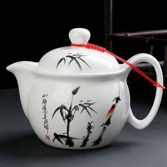 Hotly recommended household ceramic teapot with filter (07 flat mouth bamboo rhyme single teapot)