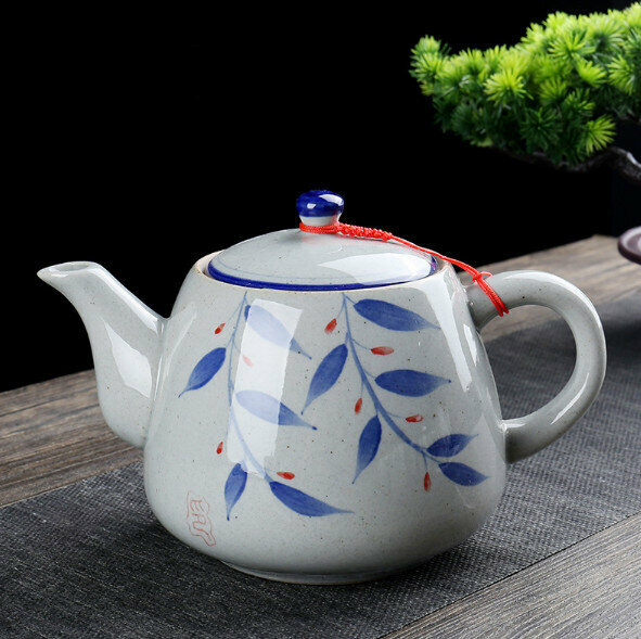 Hotly recommended household ceramic handle pot (hand-painted by willow branches) [capacity 1L]