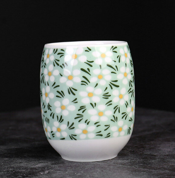 Popular large single ceramic tea cup (oval 150ml green plum cup)