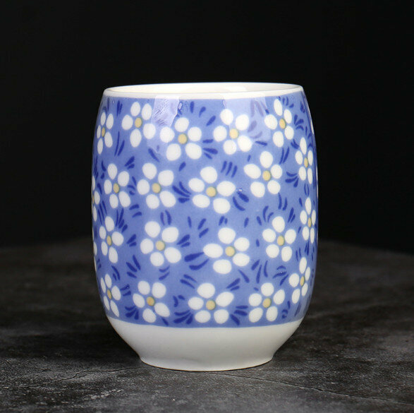 Popular large single ceramic tea cup (oval 150ml blue plum cup)