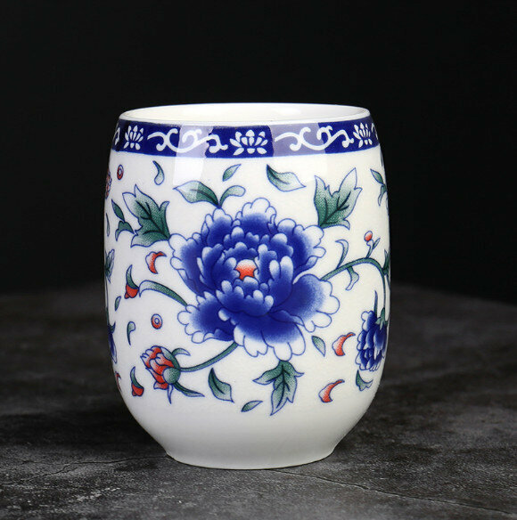 Popular large single ceramic tea cup (oval 150ml peony cup)