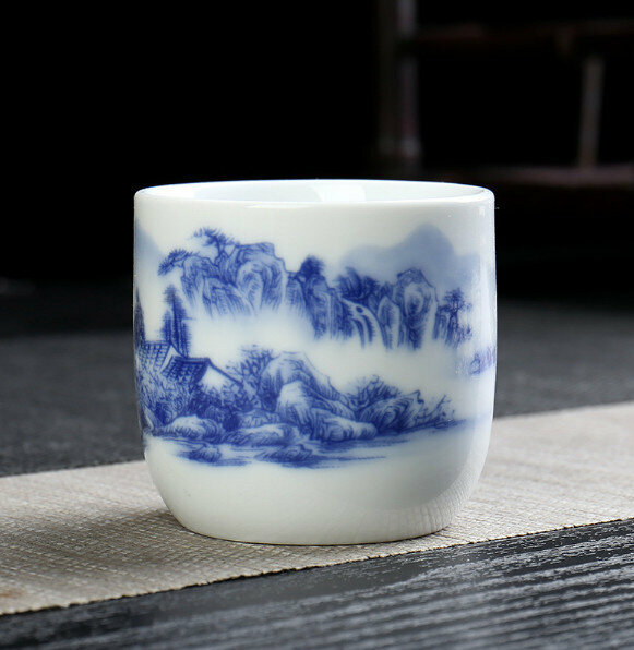 Popular household 100ml ceramic tea cup (Blue Landscape)