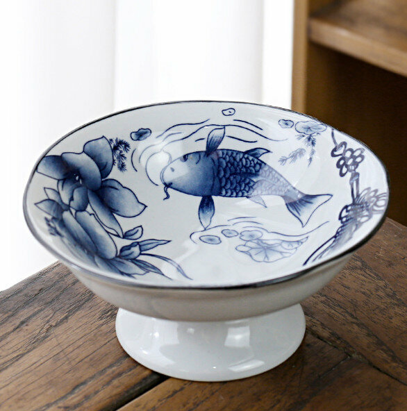 爆款陶瓷高腳茶點水果盤(中國結年年有魚）