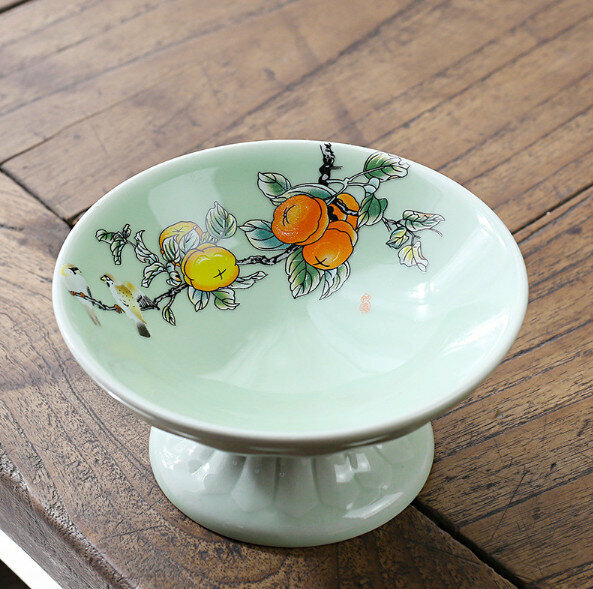 爆款中式陶瓷高腳青花果盤（梅子青事實如意小號）