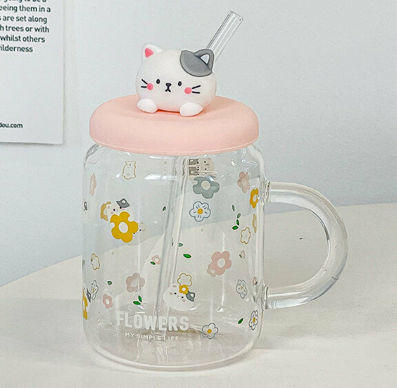 New glass cup [401-500ml] [Type A (cat lid)]