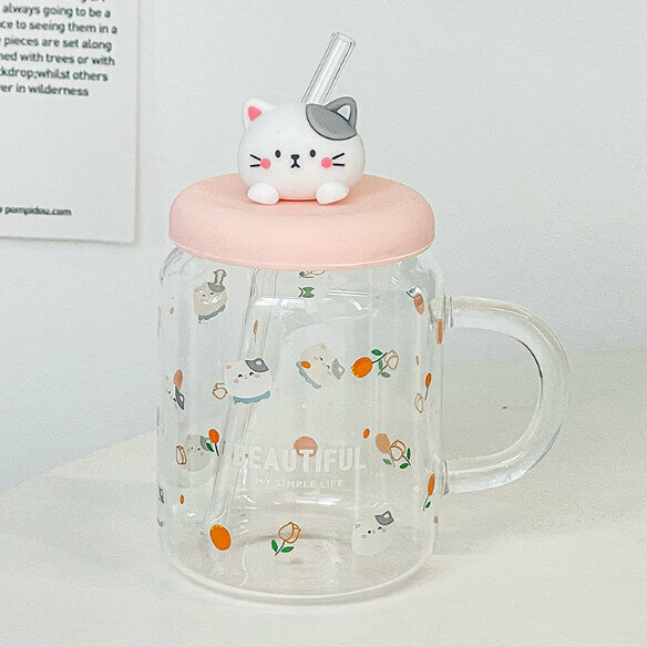 New glass cup [401-500ml] [Type C (cat lid)]
