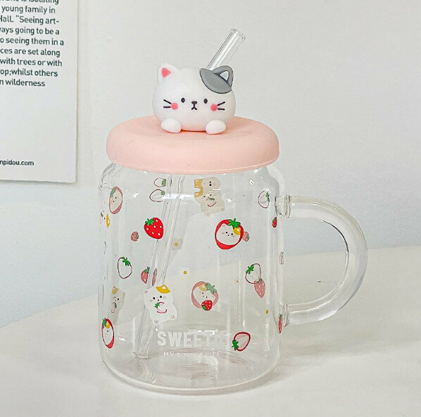 New glass cup [401-500ml] [Type D (cat lid)]