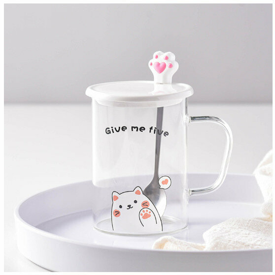 New glass cup [401-500ml] [Waving Cat Three-piece Set (Color Box)]